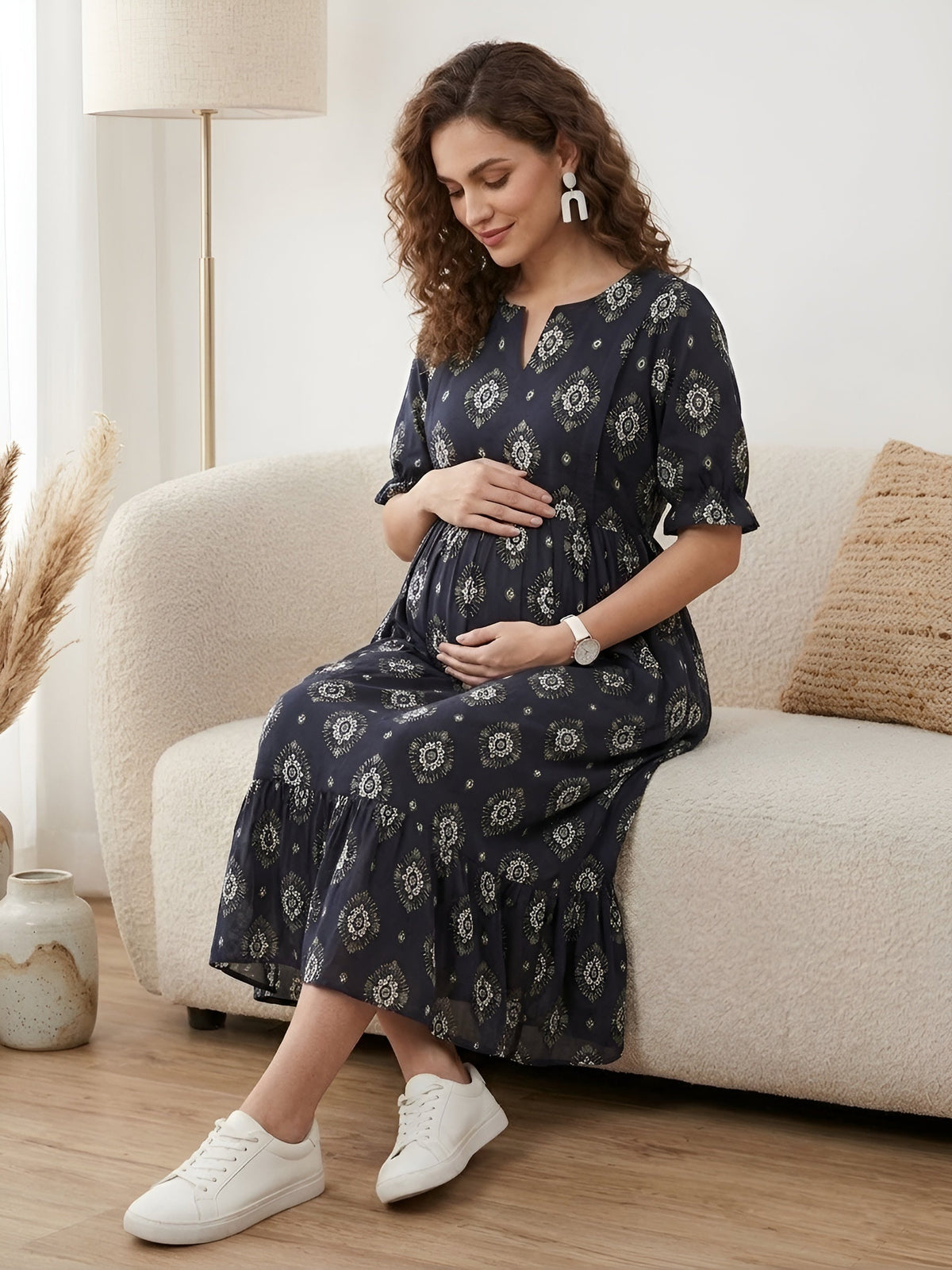 Black Printed Maternity Dress for Women