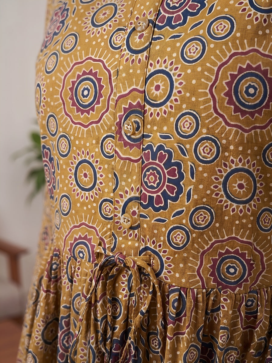 Mustard Printed Maternity Dress for Women