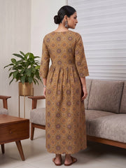 Mustard Printed Maternity Dress for Women