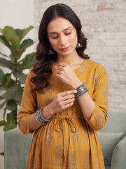 Mustard Printed Maternity Dress for Women