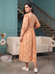 Orange Printed Maternity Dress for Women