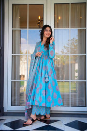 Meher Muslin Printed Anarkali Set