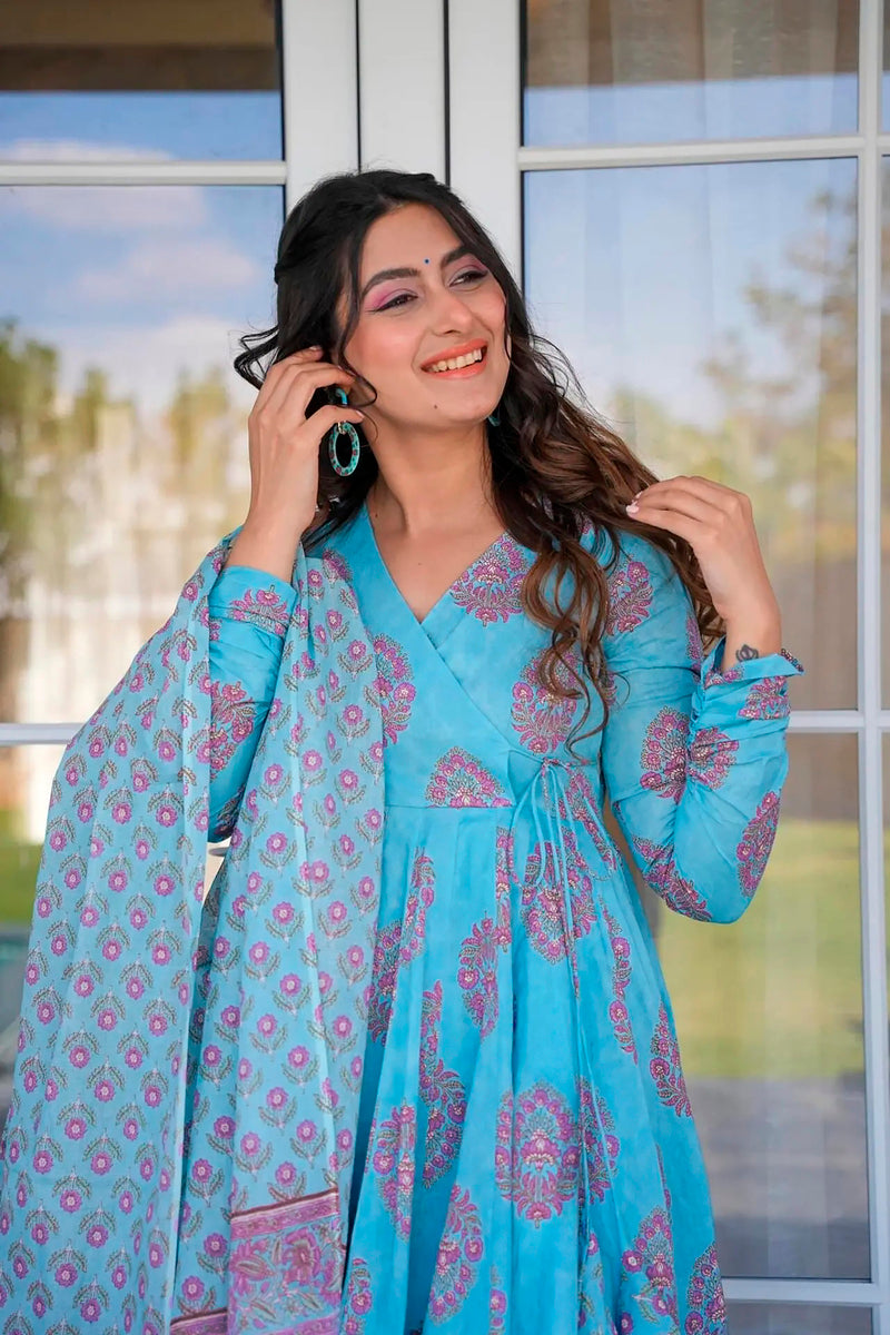 Meher Muslin Printed Anarkali Set