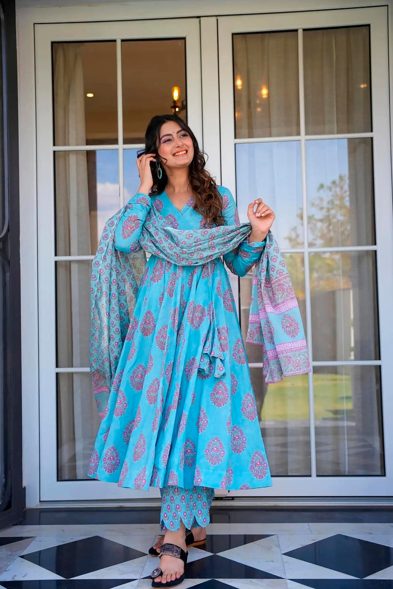 Meher Muslin Printed Anarkali Set