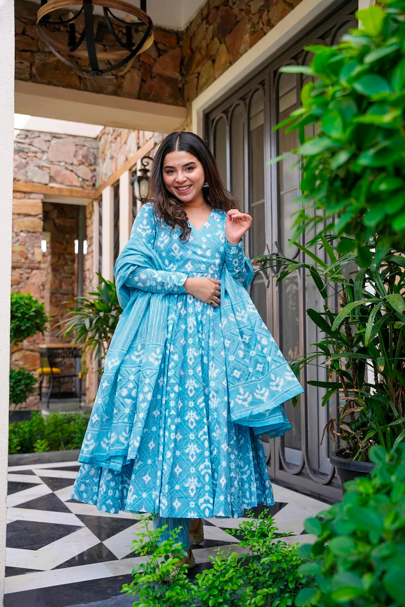 Meher Muslin Printed Anarkali Set