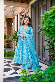 Meher Muslin Printed Anarkali Set