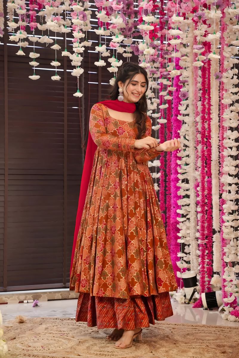Noor Heavy Digital Printed Muslin Anarkali Set