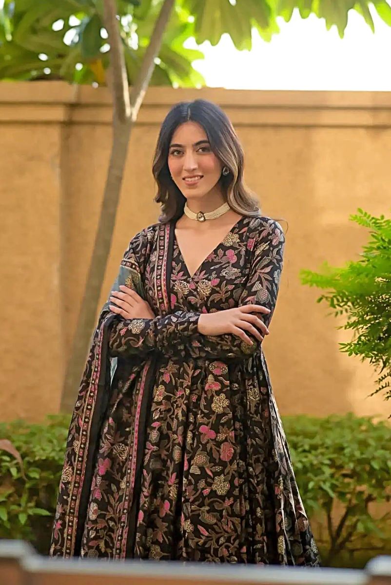 Gulnaar Heavy Digital Printed Muslin Anarkali Set