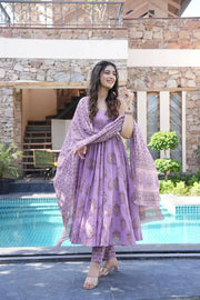 Gulnaar Heavy Digital Printed Muslin Anarkali Set