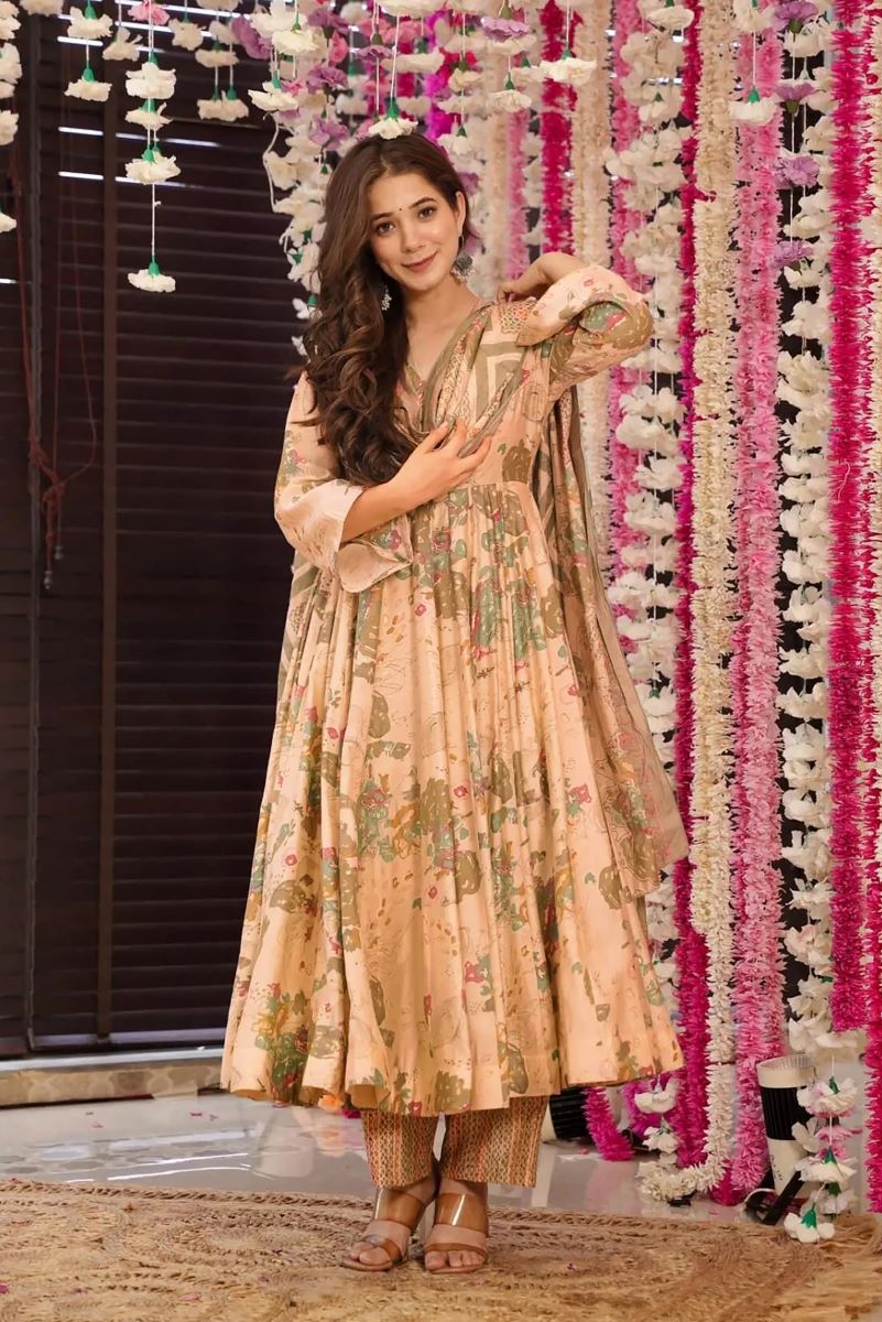 Gulnaar Heavy Digital Printed Muslin Anarkali Set