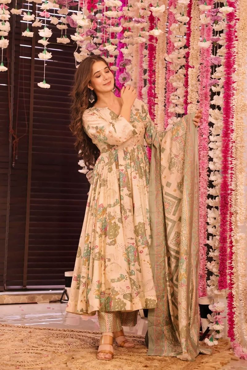Gulnaar Heavy Digital Printed Muslin Anarkali Set