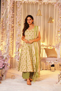 Gulbahar Green Sleeveless Muslin Anarkali Set