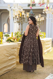 Zariah Brown Sleeveless Muslin Anarkali Set