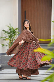 Sahar Brown Muslin Anarkali Set