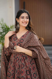 Sahar Brown Muslin Anarkali Set