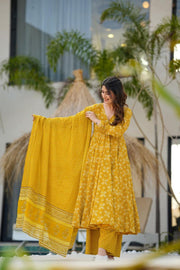 Aafreen Mustard Cotton Anarkali Set
