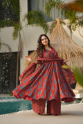 Ruhani Red Muslin Anarkali Set