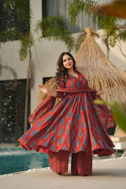 Ruhani Red Muslin Anarkali Set