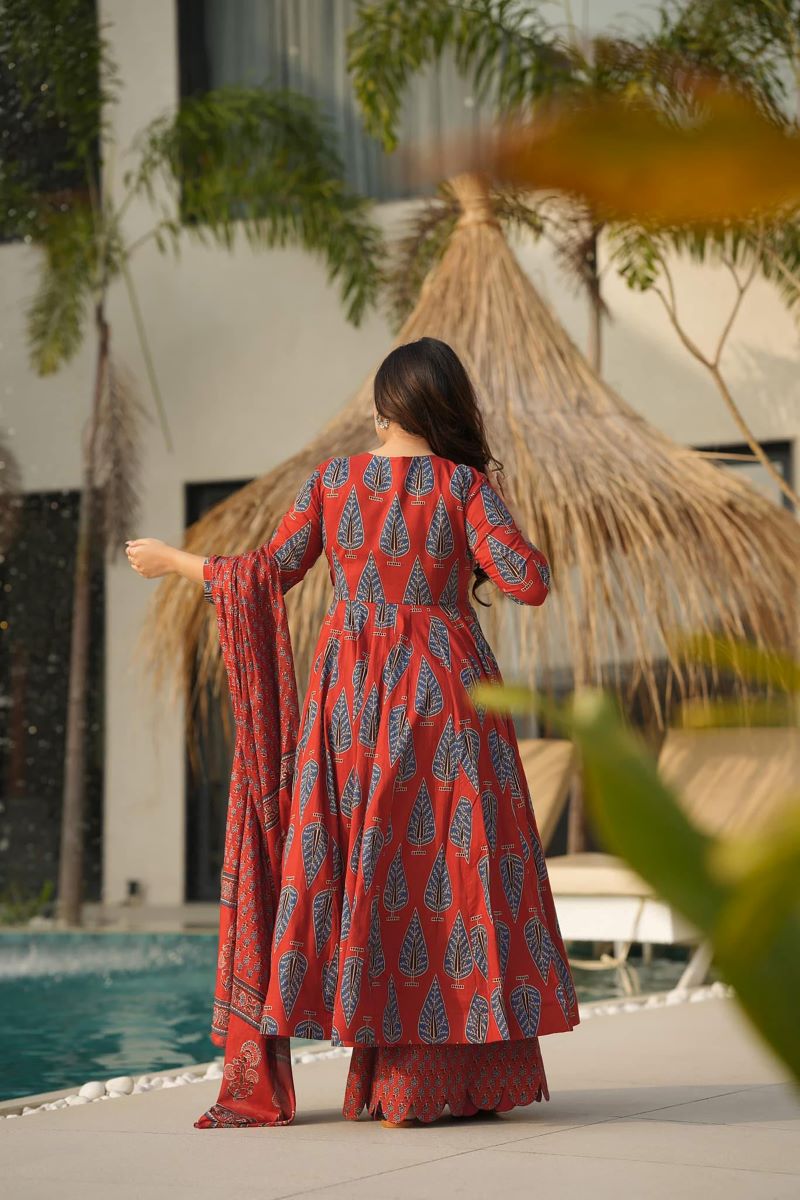 Ruhani Red Muslin Anarkali Set