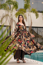 Zehra Black Floral Heavy Mal Cotton Anarkali Set