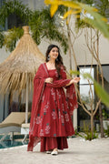 Inaaya Maroon Heavy Mal Cotton Anarkali Set