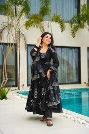 Suhani Black Heavy Mal Cotton Anarkali Set