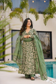 Aabira Sage Green Heavy Mal Cotton Anarkali Set