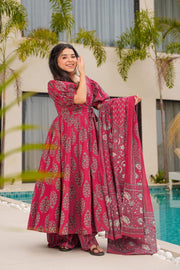 Noorani Pink Heavy Mal Cotton Anarkali Set