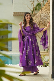 Aarohi Purple Heavy Mal Cotton Anarkali Set