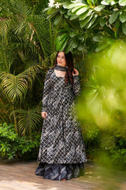 Zariya Charcoal Grey Muslin Anarkali Set