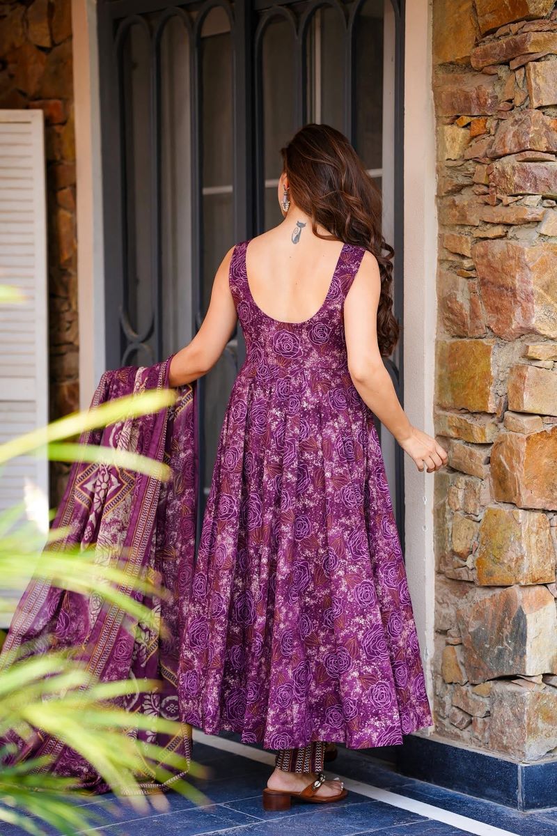 Aafiya Plum Muslin Anarkali Set