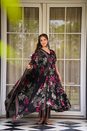 Saanvi Black Floral Muslin Anarkali Set