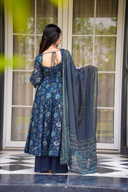 Inaya Navy Blue Muslin Anarkali Set
