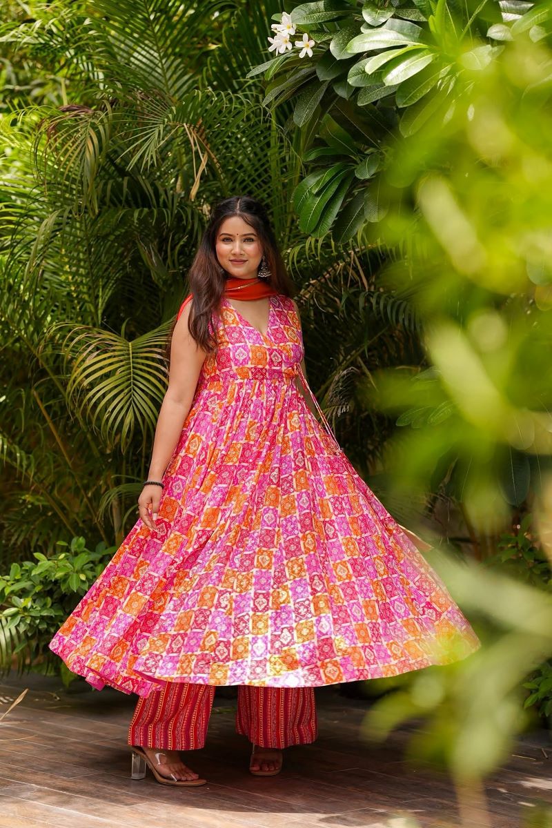 Kiara Pink Patchwork Muslin Anarkali Set