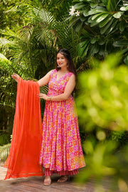 Kiara Pink Patchwork Muslin Anarkali Set