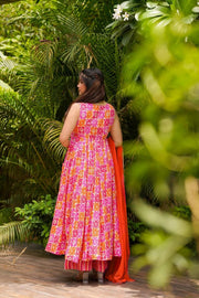 Kiara Pink Patchwork Muslin Anarkali Set