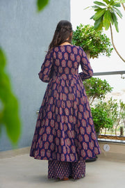 Noor Navy Blue Rayon Printed Anarkali Set