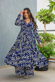 Noor Royal Blue Rayon Printed Anarkali Set