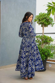 Noor Royal Blue Rayon Printed Anarkali Set