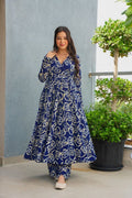 Noor Royal Blue Rayon Printed Anarkali Set