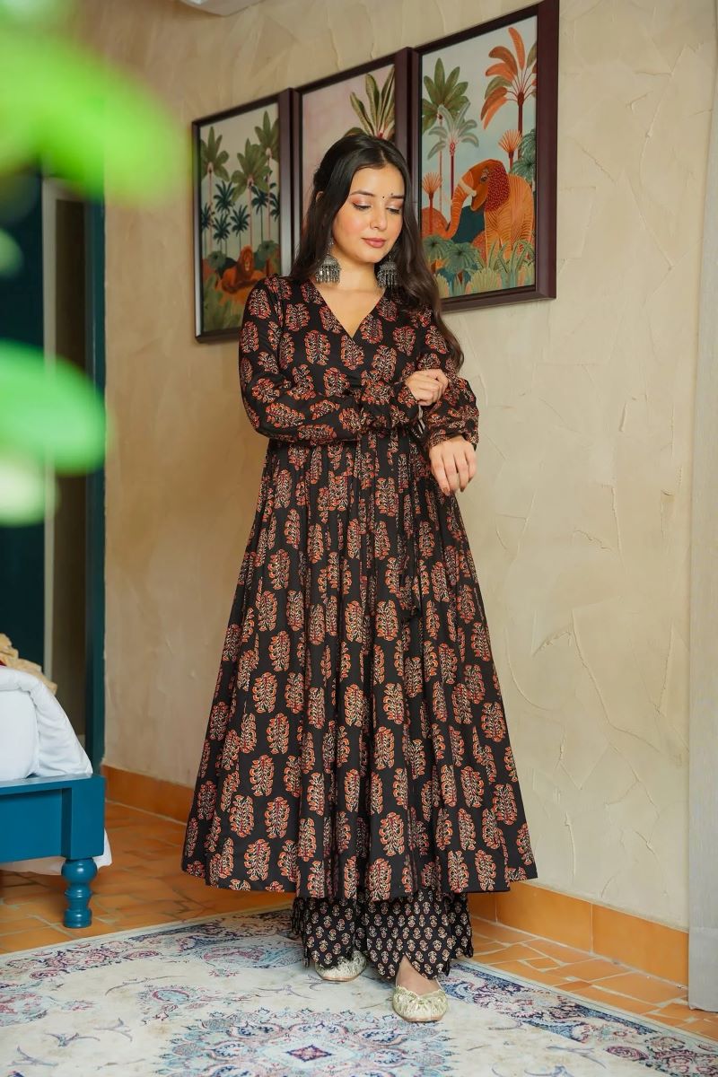 Noor Black Rayon Printed Anarkali Set