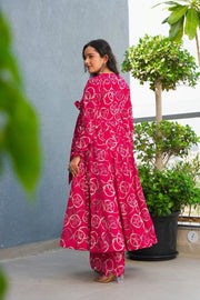 Noor Rani Pink Rayon Printed Anarkali Set