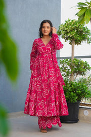 Noor Rani Pink Rayon Printed Anarkali Set