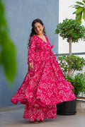 Noor Rani Pink Rayon Printed Anarkali Set