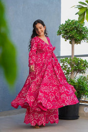 Noor Rani Pink Rayon Printed Anarkali Set