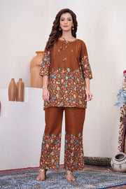 Noor Brown Pure Cotton Printed Co-Ord Set