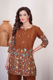 Noor Brown Pure Cotton Printed Co-Ord Set