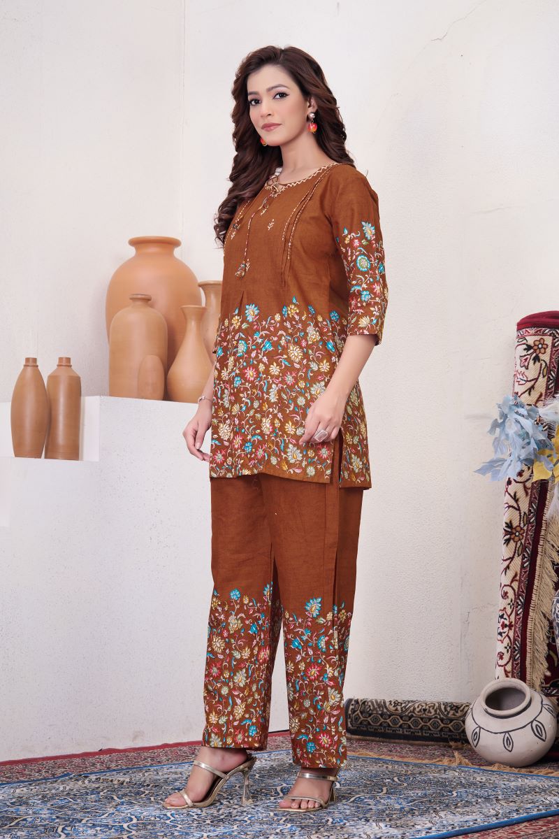 Noor Brown Pure Cotton Printed Co-Ord Set