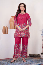 Noor Rani Pink Pure Cotton Printed Co-Ord Set