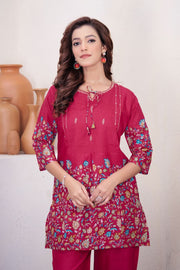 Noor Rani Pink Pure Cotton Printed Co-Ord Set